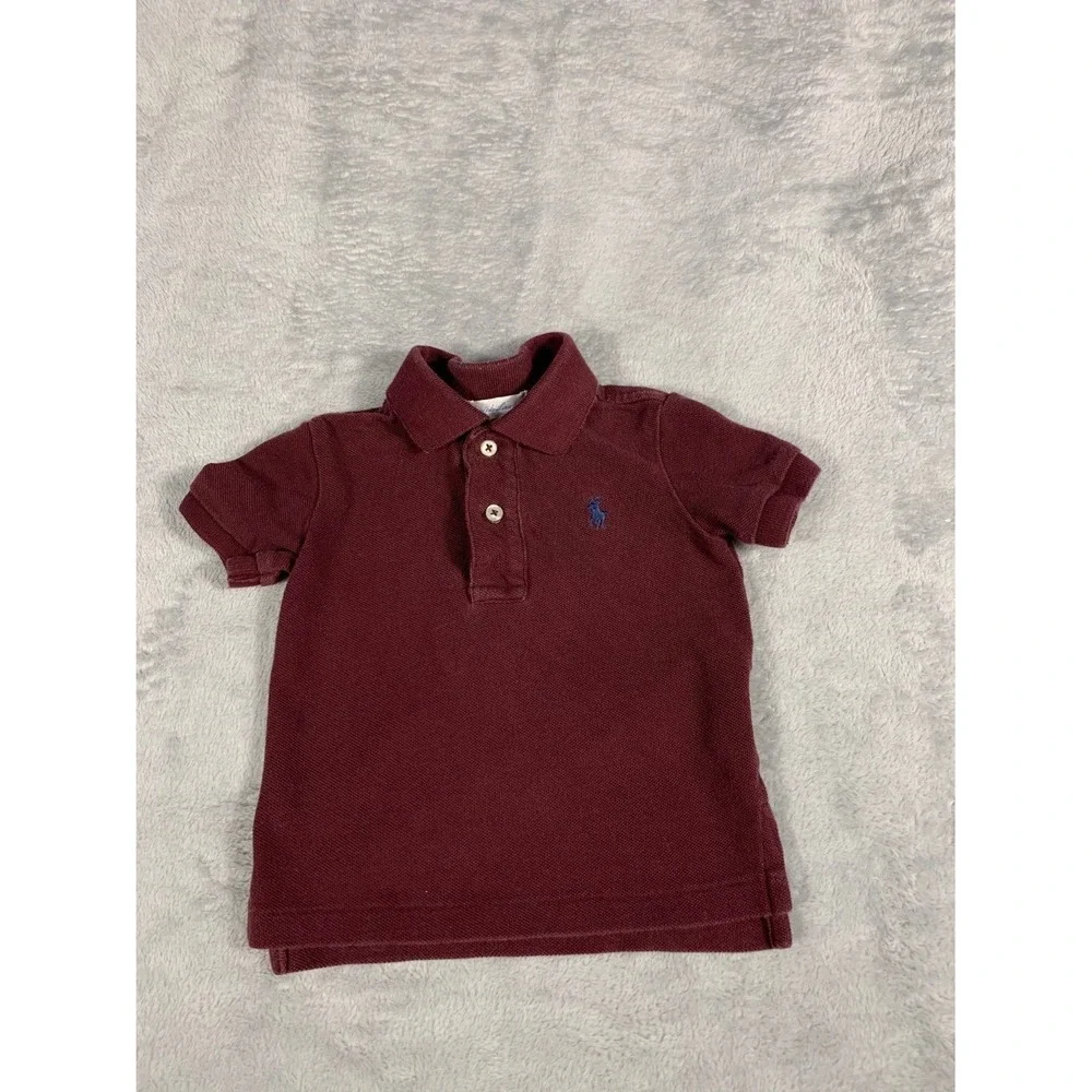 Ralph Lauren Baby Polo Shirt Size 8M Burgundy Pony Logo Short Sleeve